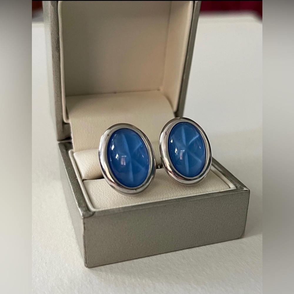 Vintage Silver Toned Cufflinks  with Star Sapphire Styled Stone, North Star